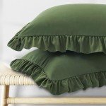 Olive Green Ruffle Pillow Cases Set of 2