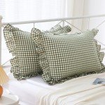 Sage Green Plaid Ruffle Pillow Shams Set of 2