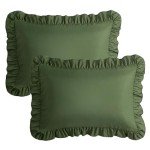 Olive Green Ruffle Pillow Cases Set of 2