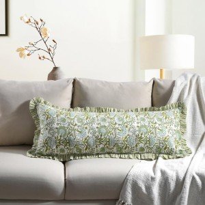 Agate Green Cotton Ruffle Sham Cover 14x36 inch