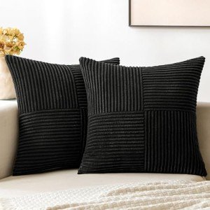 MIULEE Black Corduroy Decorative Pillow Covers - Set of 2