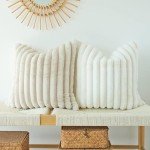 Set of 2 Beige Faux Fur Throw Pillow Covers