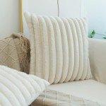 Set of 2 Beige Faux Fur Throw Pillow Covers