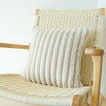 Set of 2 Beige Faux Fur Throw Pillow Covers