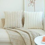 Set of 2 Beige Faux Fur Throw Pillow Covers