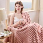Pink Silky Fleece Ribbed Throw Blanket 50"x60