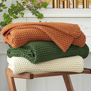 Beige Chunky Cable Knit Organic Cotton Throw Blanket