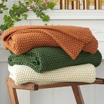 Beige Chunky Cable Knit Organic Cotton Throw Blanket