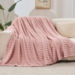 Pink Silky Fleece Ribbed Throw Blanket 50"x60