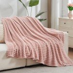 Pink Silky Fleece Ribbed Throw Blanket 50"x60
