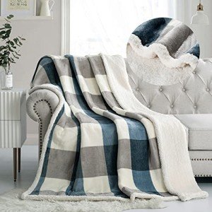 Reversible Sherpa Fleece Throw Blanket - Grey/Blue 60"x80