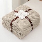 Beige Chunky Cable Knit Organic Cotton Throw Blanket