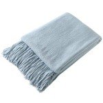 Light Blue Knitted Throw Blanket with Tassels