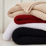 Beige Chunky Cable Knit Organic Cotton Throw Blanket
