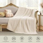 Soft Chevron Chenille Knit Throw Blanket – Ivory