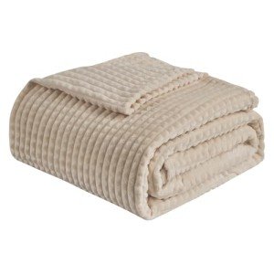 Cozy 3D Jacquard Fleece Blanket - Beige 50"x60