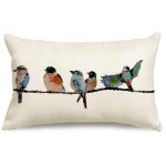 Teal Blue Hand-Painted Outdoor Bird Pillow Set