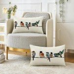 Teal Blue Hand-Painted Outdoor Bird Pillow Set