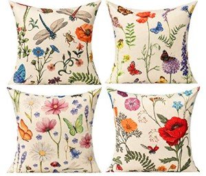 Garden Floral Throw Pillow Covers Set of 4