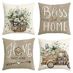 Farmhouse Eucalyptus Throw Pillow Covers - Set of 4