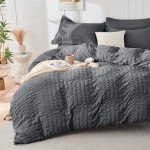 Seersucker Full Size 7-Piece Bedding Set - Dark Grey