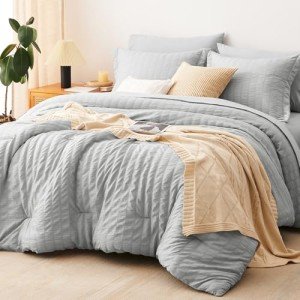 CozyLux 7-Piece Queen Bed Set - Light Grey