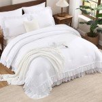 Fluffy White Queen Comforter Set with Ruffles