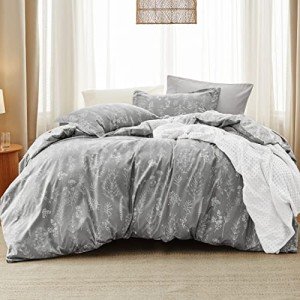 Grey Floral Queen Comforter Set - 3 Pieces