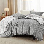 Grey Floral Queen Comforter Set - 3 Pieces