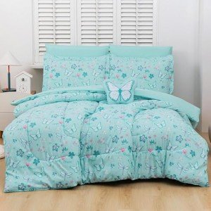 Butterfly Mint Green Kids Twin Bed Set