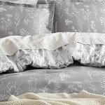 Grey Floral Queen Comforter Set - 3 Pieces