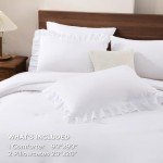 Fluffy White Queen Comforter Set with Ruffles