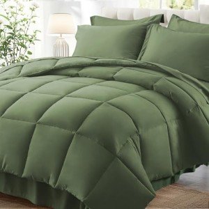 Olive Green Queen Comforter Set - 7 Pieces