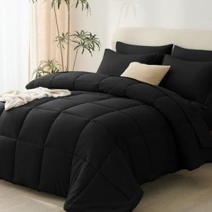 CozyLux 7-Piece Queen Comforter Bed Set - Black