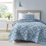 Reversible Twin Bed Quilt Set in Aqua Damask