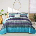 Boho King Size Quilt Set in Blue Purple