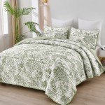 Sage Green Botanical Queen Quilt Set - 3 Pieces