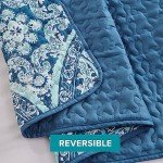Reversible Twin Bed Quilt Set in Aqua Damask
