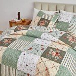 Green Floral Patchwork Quilt Set - Full/Queen Size