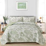 Sage Green Botanical Queen Quilt Set - 3 Pieces