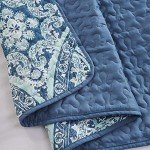 Reversible Twin Bed Quilt Set in Aqua Damask