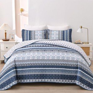 Navy Blue Boho Quilt Set - Queen Size