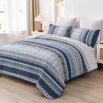Navy Blue Boho Quilt Set - Queen Size
