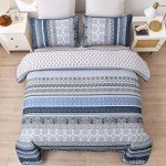 Navy Blue Boho Quilt Set - Queen Size