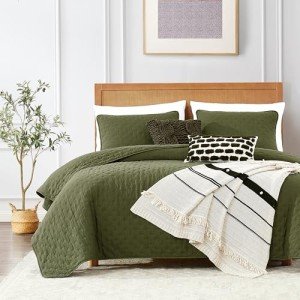 Green King Size Quilt Bedding Set with Shams