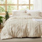 Boho Tufted Queen Comforter Set - Beige 3 Pieces