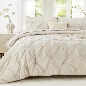 Sasttie Queen 7-Piece Pintuck Bed Set, Beige