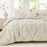 Sasttie Queen 7-Piece Pintuck Bed Set, Beige
