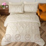 Sasttie Queen 7-Piece Pintuck Bed Set, Beige