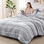 Grey Striped 7-Piece Full Comforter Set